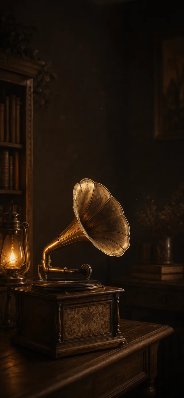 Warm gramophone room at night