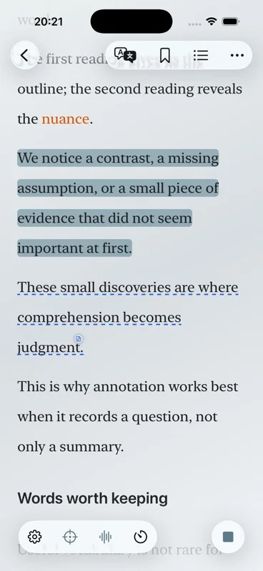 Aurader reading an article aloud with synchronized highlighting