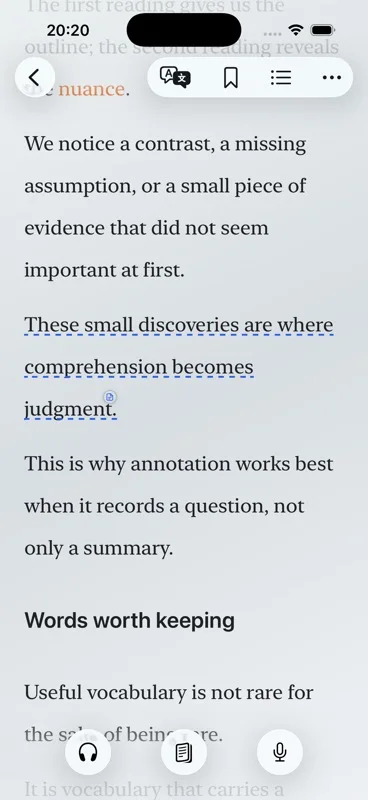 Aurader reading view on iPhone